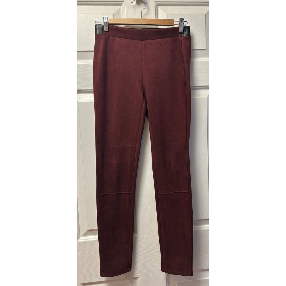 White House Black Market Burgundy Faux Suede Legging with Faux Leather Trim, 0